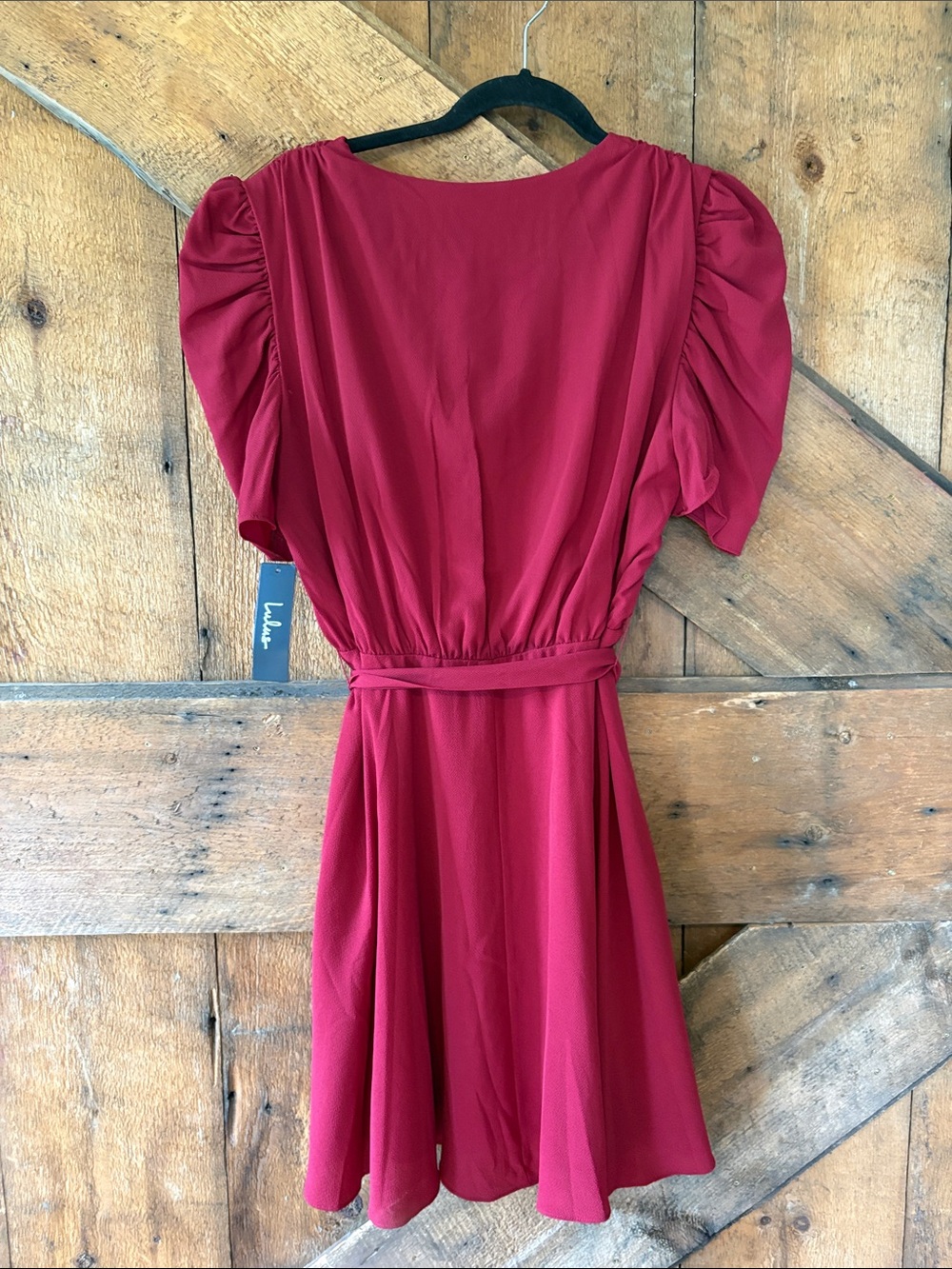 Lulu's Deep Red Faux-Wrap Midi Dress with Tie Waist - Picture 5 of 8